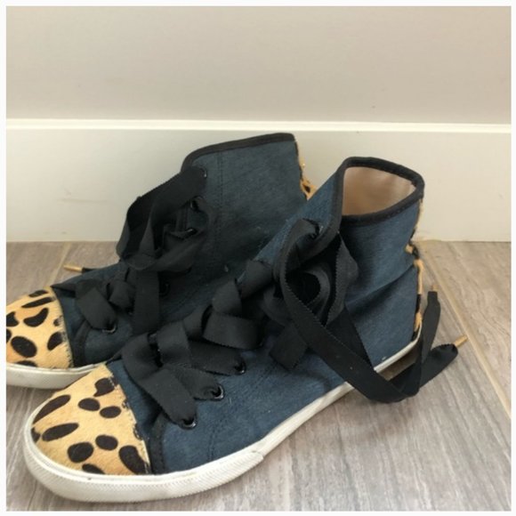 kate spade linus denim & calf hair high-top sneaker shoe size 6.5 nwot - Picture 8 of 10
